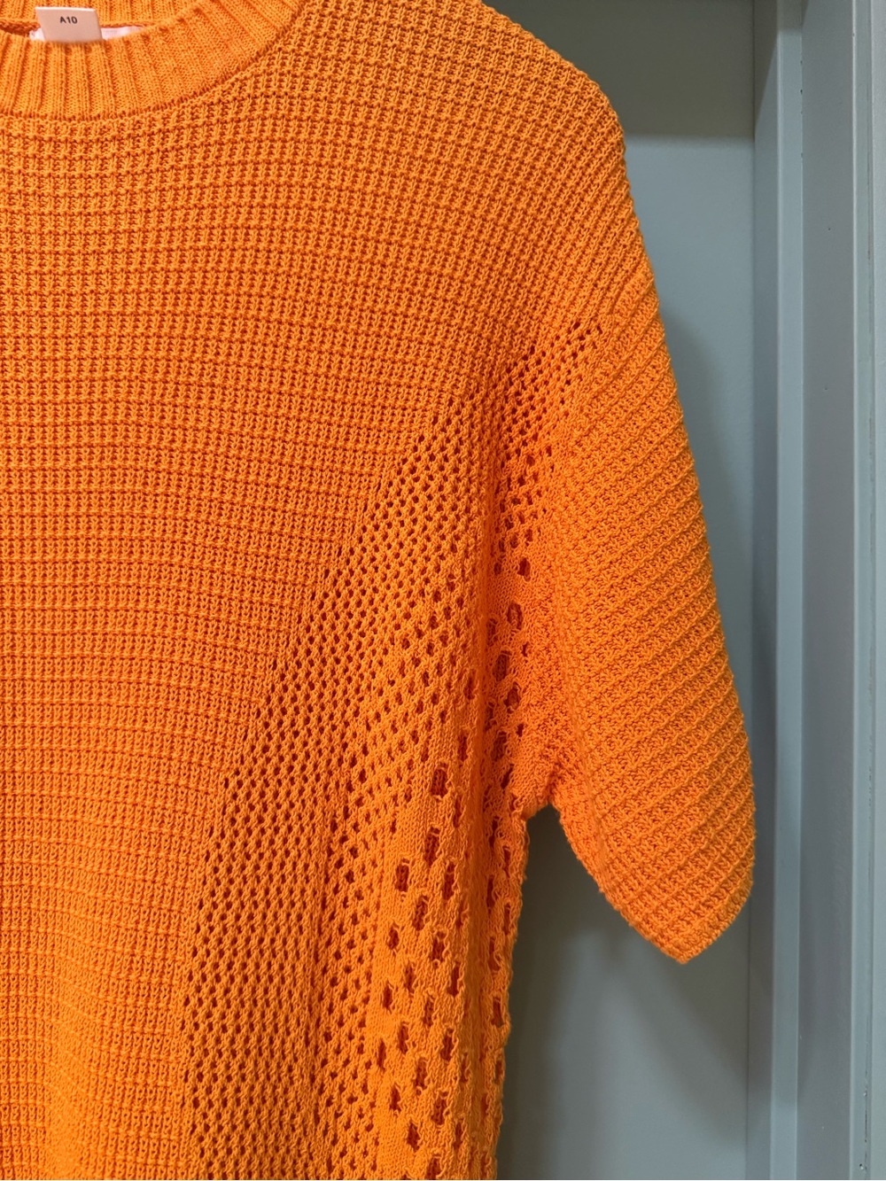 Medium Vibrant Orange Crochet Knit Mini Dress Cotton Mod Summer Beach Festival - Picture 12 of 16